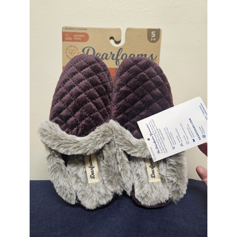 Dearfoams Womens Memory Foam Purple Quilted Clog Slippers Small 5-6 NEW